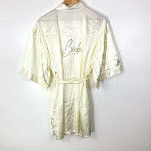 "Bride" Robe Ivory White Women's Size Small Tie Waist Satin Wrap Comfort Turquaz